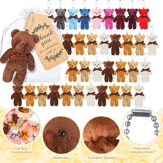 10-100 Set Mini Bears with Thank You Tag and Organza Bag Baby Shower Decorations Plush Bears for Wedding Favors Valentines Gifts