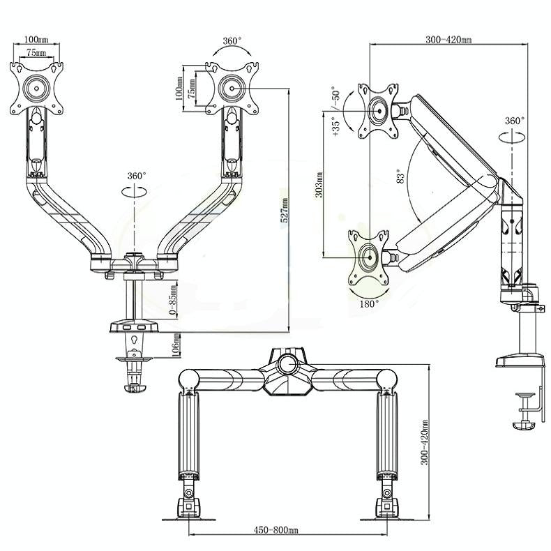 Soporte para monitor de escritorio de doble pantalla NNEIDS - Elevador de presión de aire