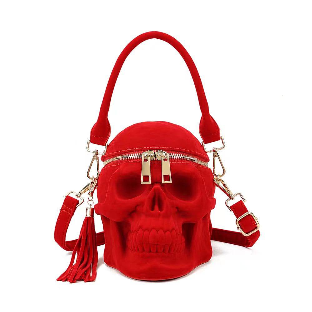 Bolso unisex 3D de ante rojo con diseño de calavera, bandolera, minibolso con asa
