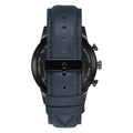 Reloj Trnda para hombre de acero inoxidable negro con correa de cuero azul | Trn-43dbl