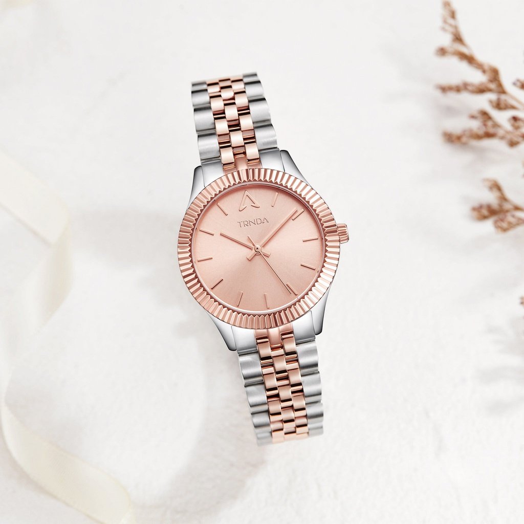 Reloj Trnda de acero inoxidable para mujer, esfera plateada y oro rosa | Trnda 32 mm