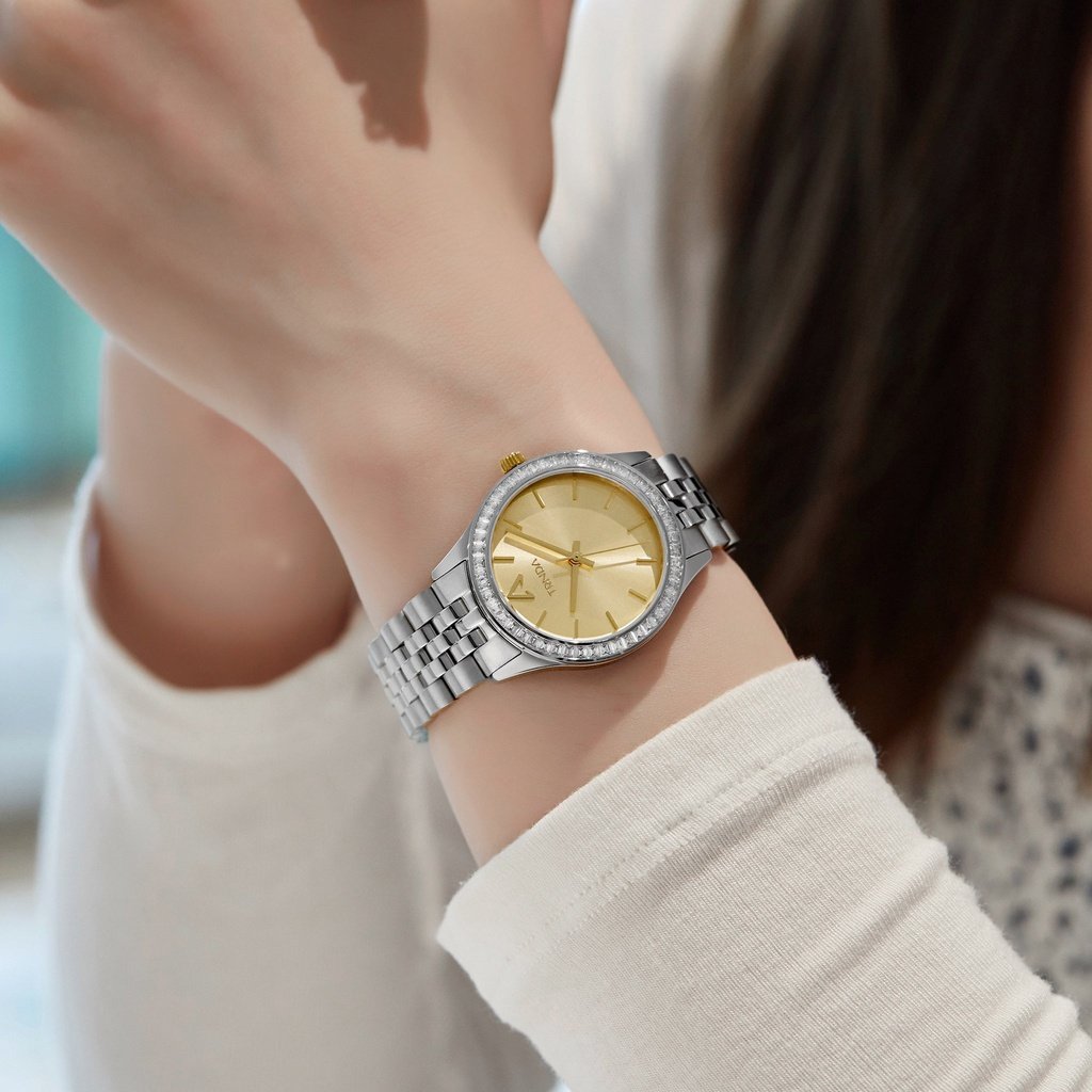 Trnda Women's Stainless Steel Watch, Gold Dial | Trnda032sil