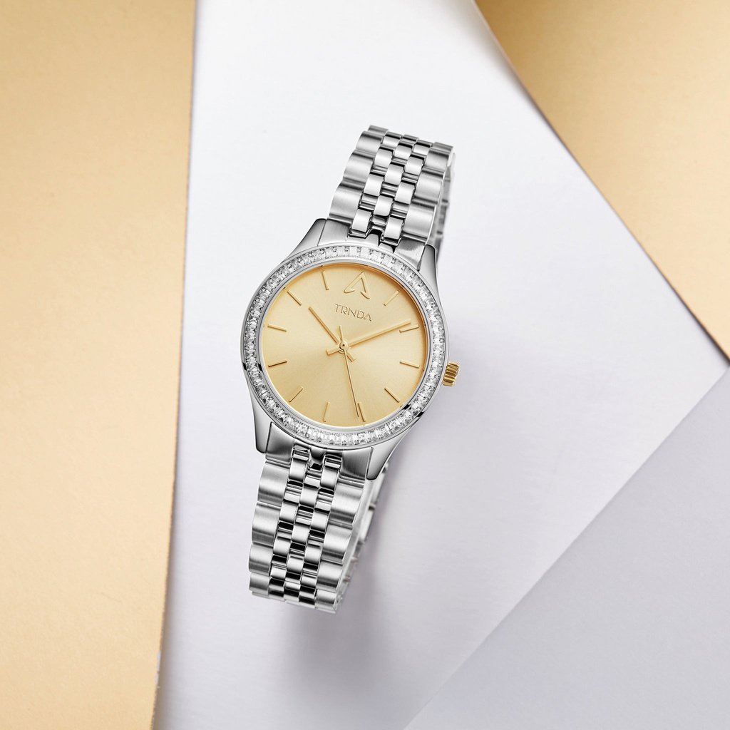 Trnda Women's Stainless Steel Watch, Gold Dial | Trnda032sil