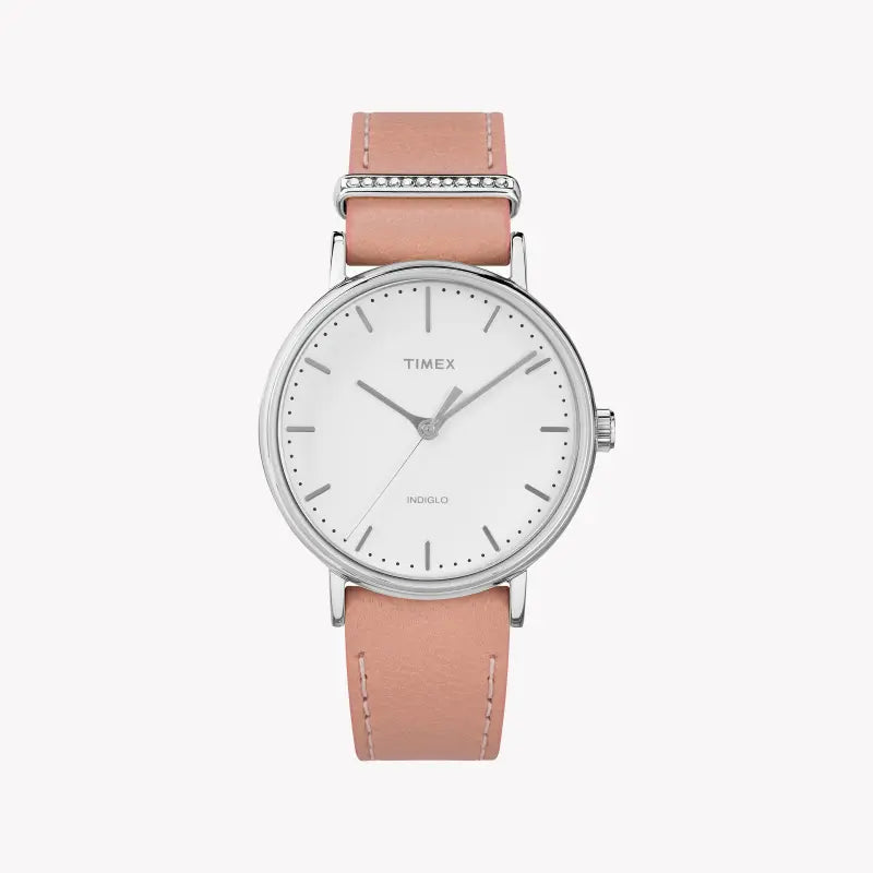 Reloj Timex de piel rosa para mujer, esfera blanca | Tw2r70400