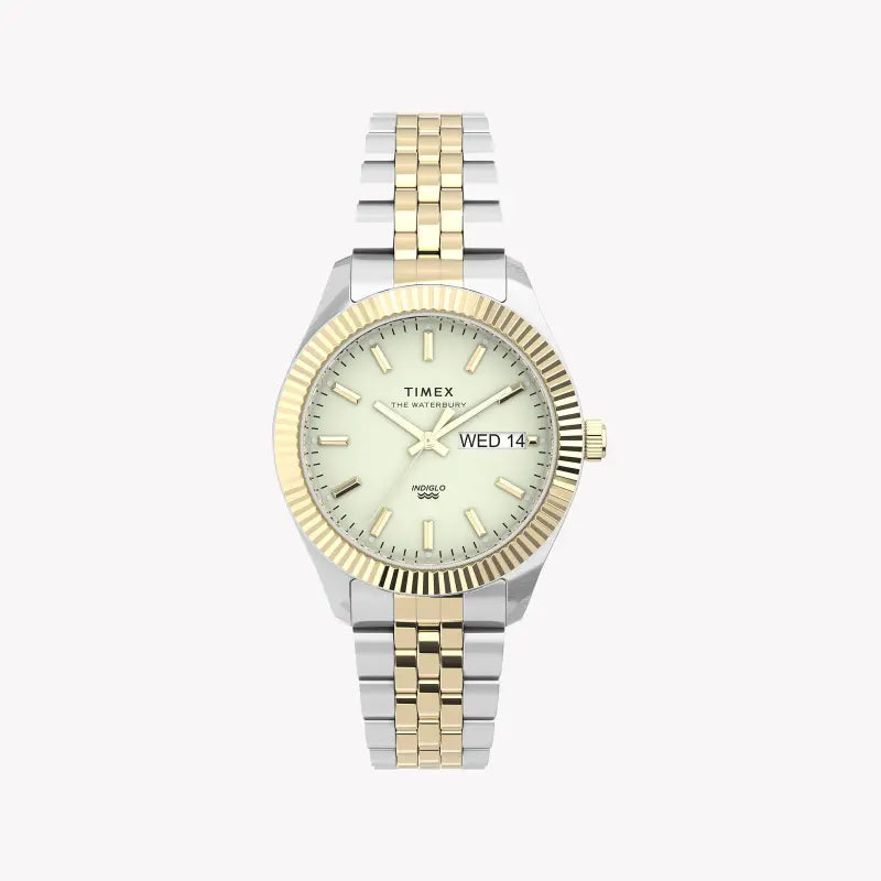 Reloj Timex 2t para mujer, acero inoxidable, esfera dorada | Tw2u78600
