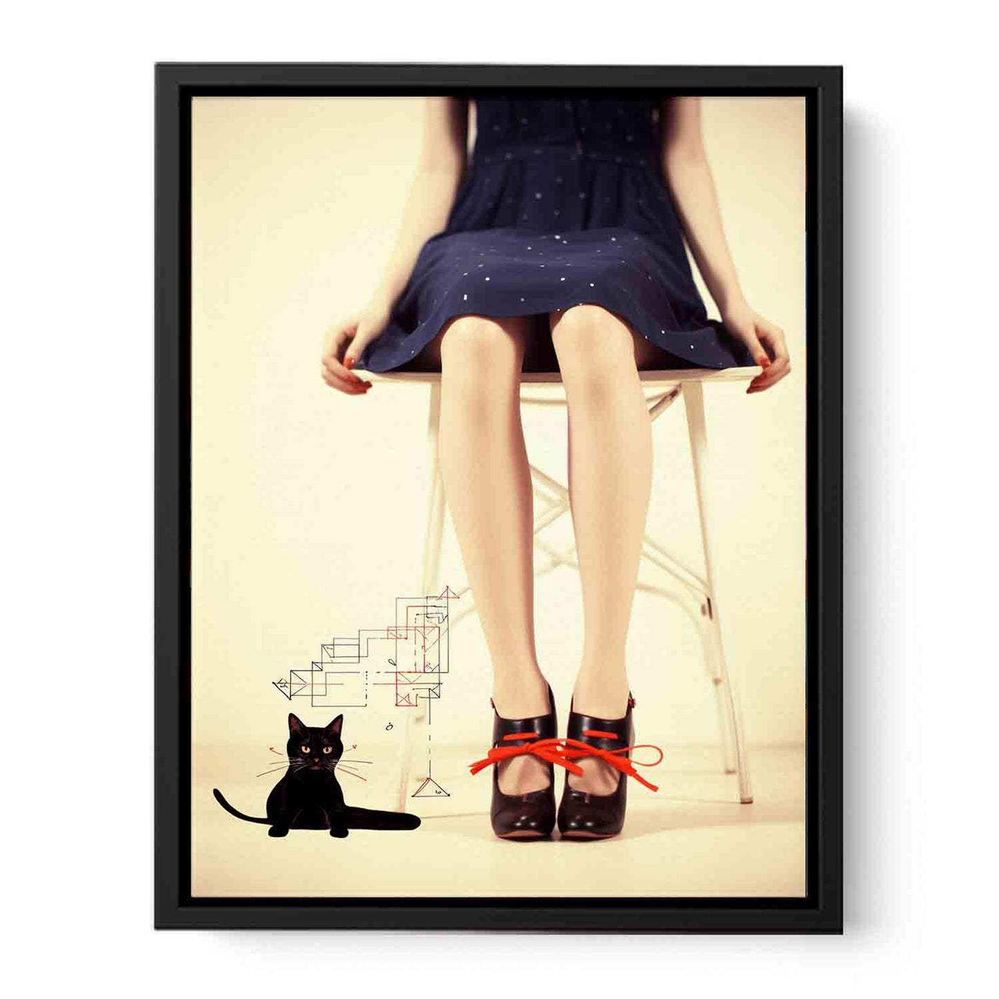 Sexy Girl  & cat  Modern Art Canvas Art Print
