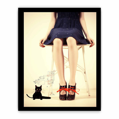 Sexy Girl  & cat  Modern Art Canvas Art Print