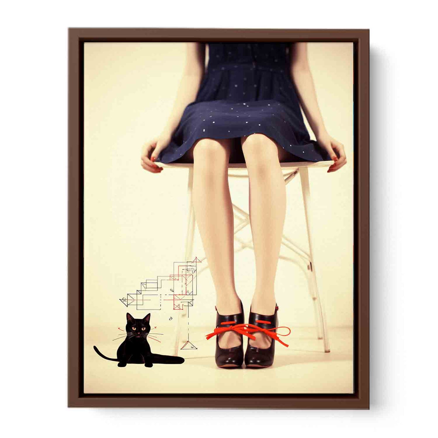 Sexy Girl  & cat  Modern Art Canvas Art Print