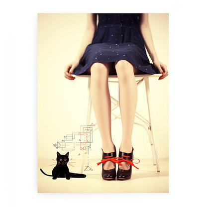 Sexy Girl  & cat  Modern Art Canvas Art Print