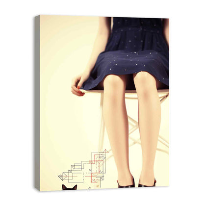 Sexy Girl  & cat  Modern Art Canvas Art Print