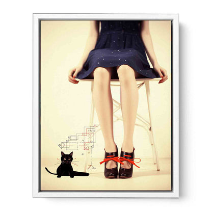 Sexy Girl  & cat  Modern Art Canvas Art Print
