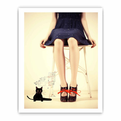 Sexy Girl  & cat  Modern Art Canvas Art Print