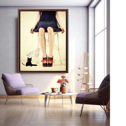 Sexy Girl  & cat  Modern Art Canvas Art Print