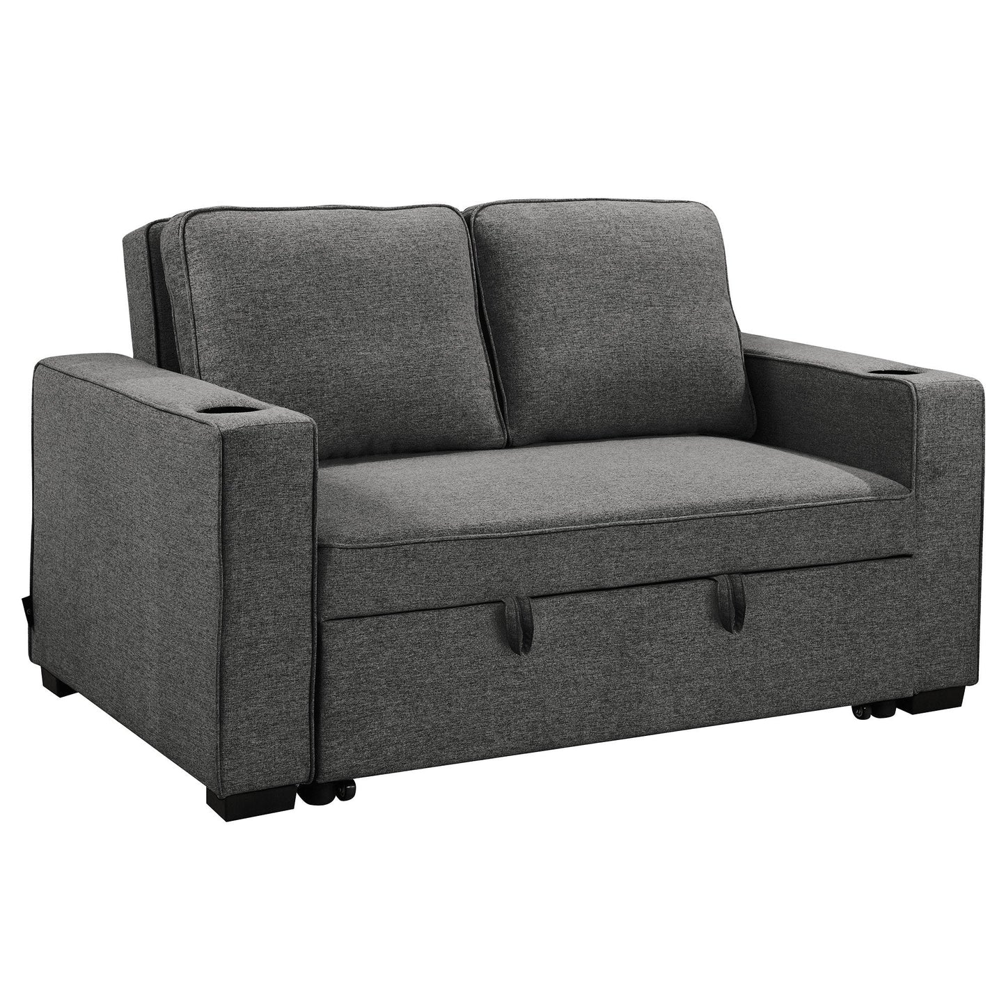 NNEDSZ Sarantino Hoffman Linen Dark Grey Convertible Sofa Bed Couch Lounge With Cushions Cupholders Scandinavian-style Wooden Frame And Legs
