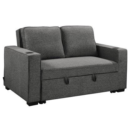 NNEDSZ Sarantino Hoffman Linen Dark Grey Convertible Sofa Bed Couch Lounge With Cushions Cupholders Scandinavian-style Wooden Frame And Legs