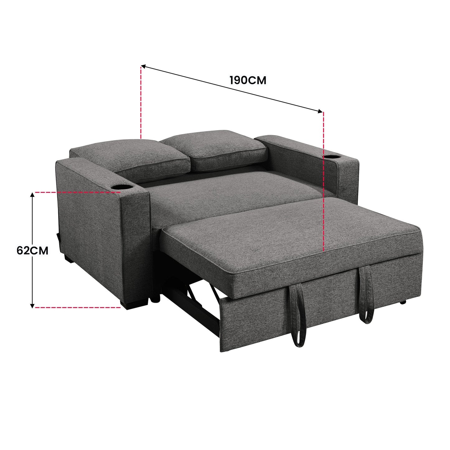 NNEDSZ Sarantino Hoffman Linen Dark Grey Convertible Sofa Bed Couch Lounge With Cushions Cupholders Scandinavian-style Wooden Frame And Legs