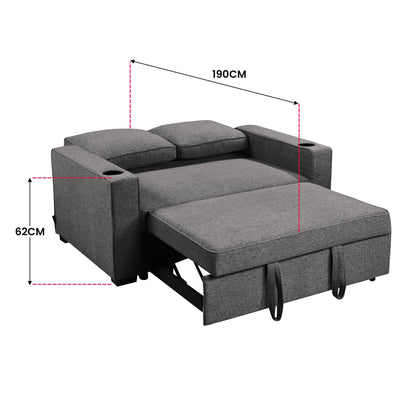 NNEDSZ Sarantino Hoffman Linen Dark Grey Convertible Sofa Bed Couch Lounge With Cushions Cupholders Scandinavian-style Wooden Frame And Legs