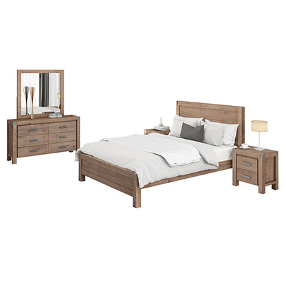 NNEDSZ Pieces Bedroom Suite in Solid Wood Veneered Acacia Construction Timber Slat Queen Size Chocolate Colour Bed, Bedside Table , Tallboy & Dresser