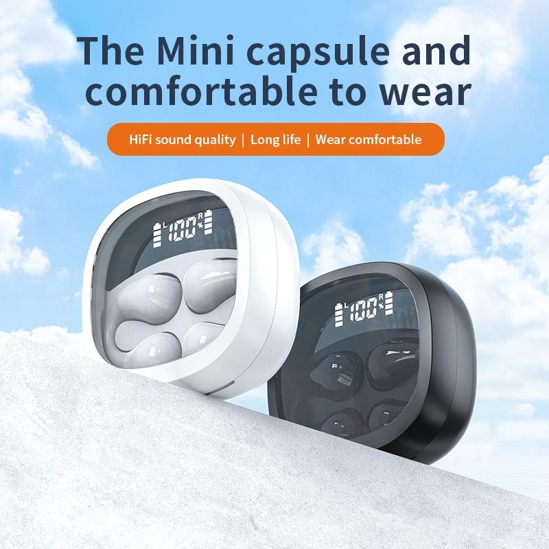 NNEDSZ Smart Digital Display Bluetooth Earphones With Transparent Capsule Design