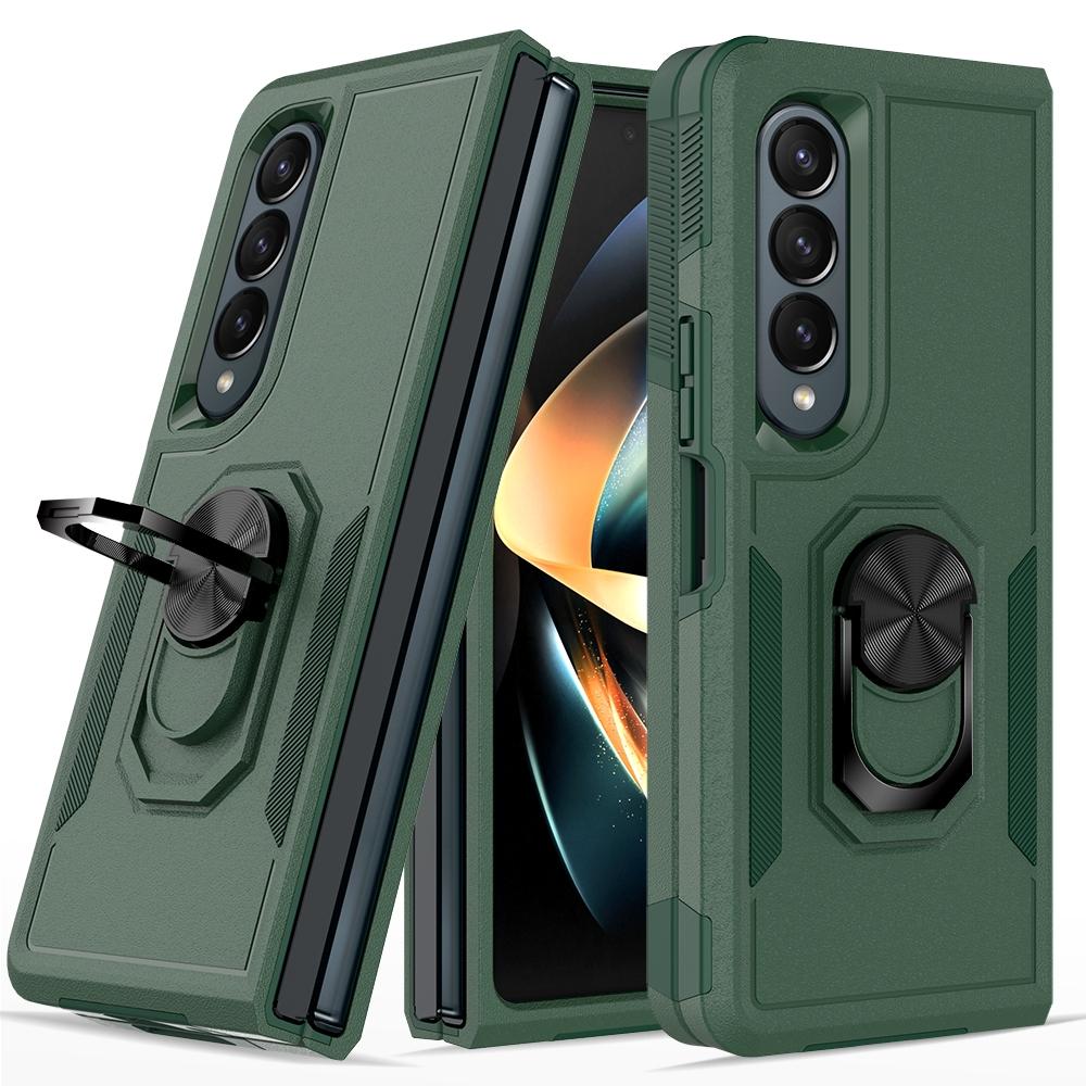 Funda NNEDSZ de TPU a prueba de golpes con anillo para Galaxy Z Fold 4 - Diseño 2 en 1 - Verde oscuro