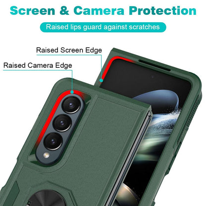 NNEDSZ Galaxy Z Fold 4 Tpu Shockproof Case With Ring - 2 In 1 Design - Dark Green