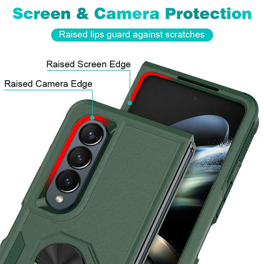 NNEDSZ Galaxy Z Fold 4 Tpu Shockproof Case With Ring - 2 In 1 Design - Dark Green