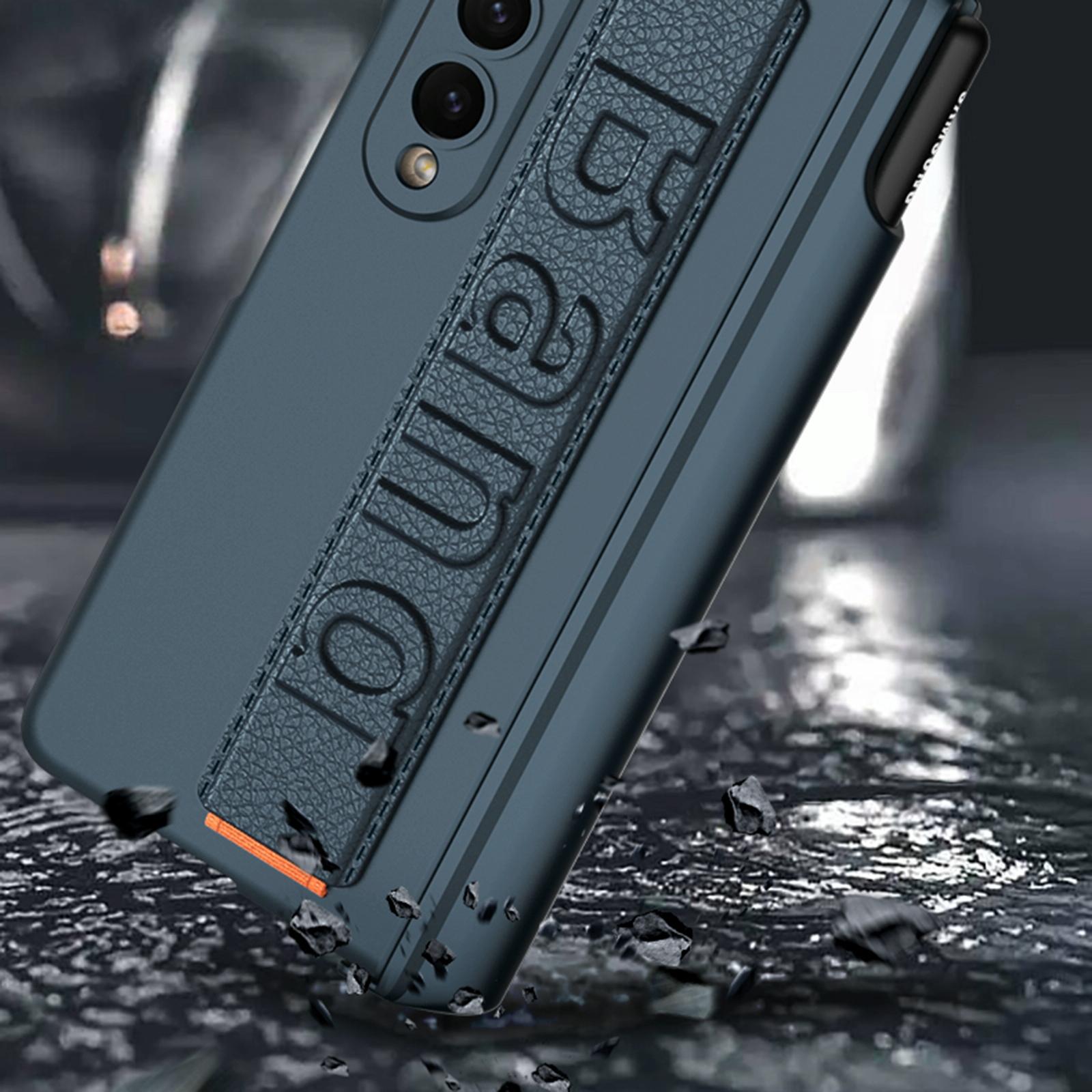 NNEDSZ Funda plegable magnética a prueba de golpes para Samsung Galaxy Z Fold 4 con correa para la muñeca - Fibra de carbono