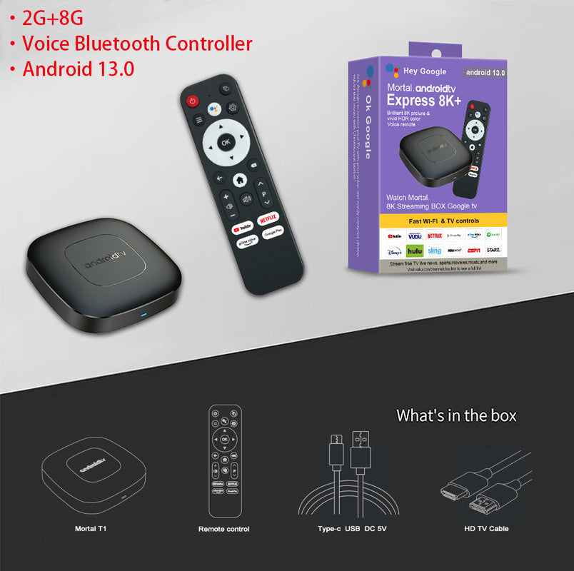 NNEDSZ Android TV Express 8K+ Streaming Box - Ultra HD Android 13.0, 2G+8G with Voice Bluetooth Controller