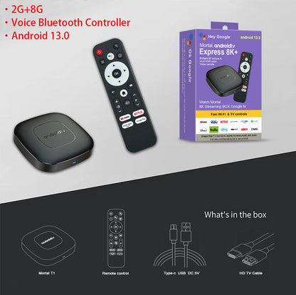 NNEDSZ Android TV Express 8K+ Streaming Box - Ultra HD Android 13.0, 2G+8G with Voice Bluetooth Controller
