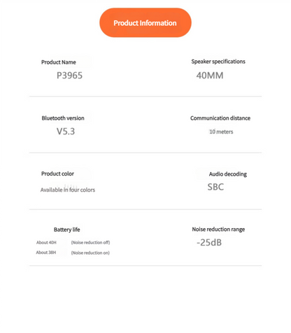 NNEDSZ Blue P3965 Foldable Bluetooth 5.3 ANC Wireless Over-Ear Headphones with Noise Cancellation