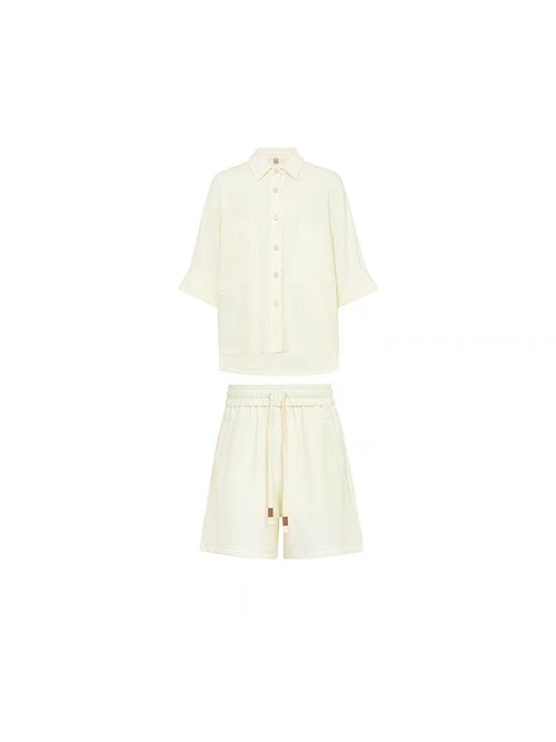 قميص قطني بجيب كبير وخصر مطاطي وشورت واسع الساق