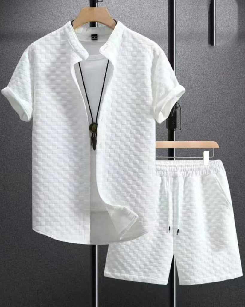Jacquard Black And White Solid Color Suit Short Sleeve