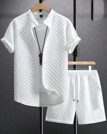 Jacquard Black And White Solid Color Suit Short Sleeve