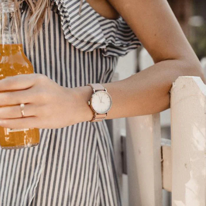 Reloj Timex de piel rosa para mujer, esfera blanca | Tw2r70400