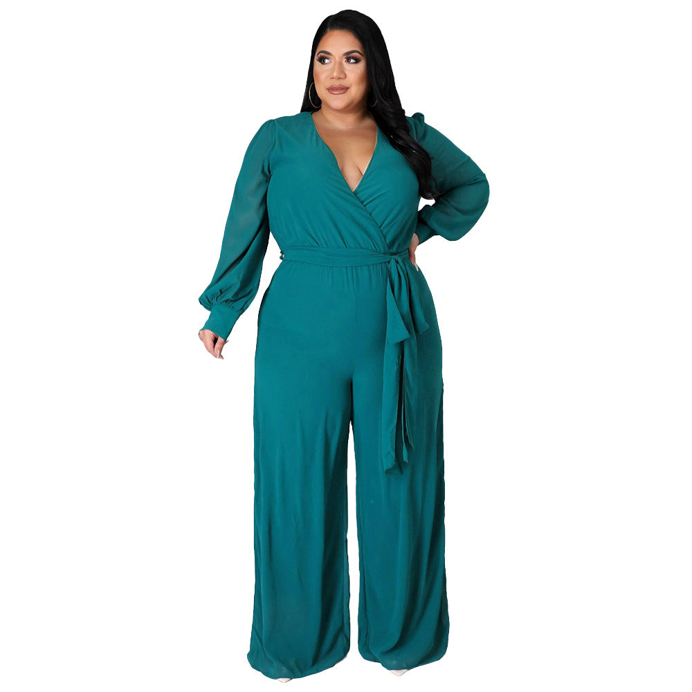Relaxed-fit Straight-leg Solid-color Jumpsuit With Belt