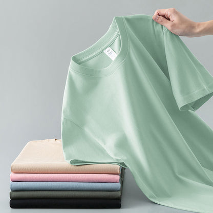 Summer Solid Color Coat Round Neck Bottoming Shirt Half-sleeve Pure Cotton T-shirt Men And Women Short Sleeve
