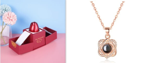 Regalos populares para el Día de San Valentín: collar con caja de regalo de joyería de rosa de metal para boda, collar para novia, regalos