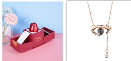 Regalos populares para el Día de San Valentín: collar con caja de regalo de joyería de rosa de metal para boda, collar para novia, regalos