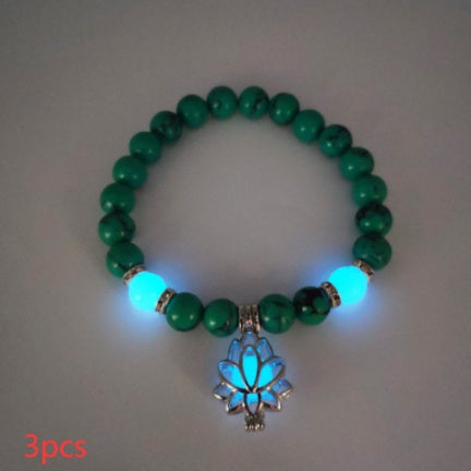 Pulsera de piedra natural de loto luminosa y energética, con cuentas luminosas que brillan en la oscuridad, ideal para yoga, sanación, oración y budismo.