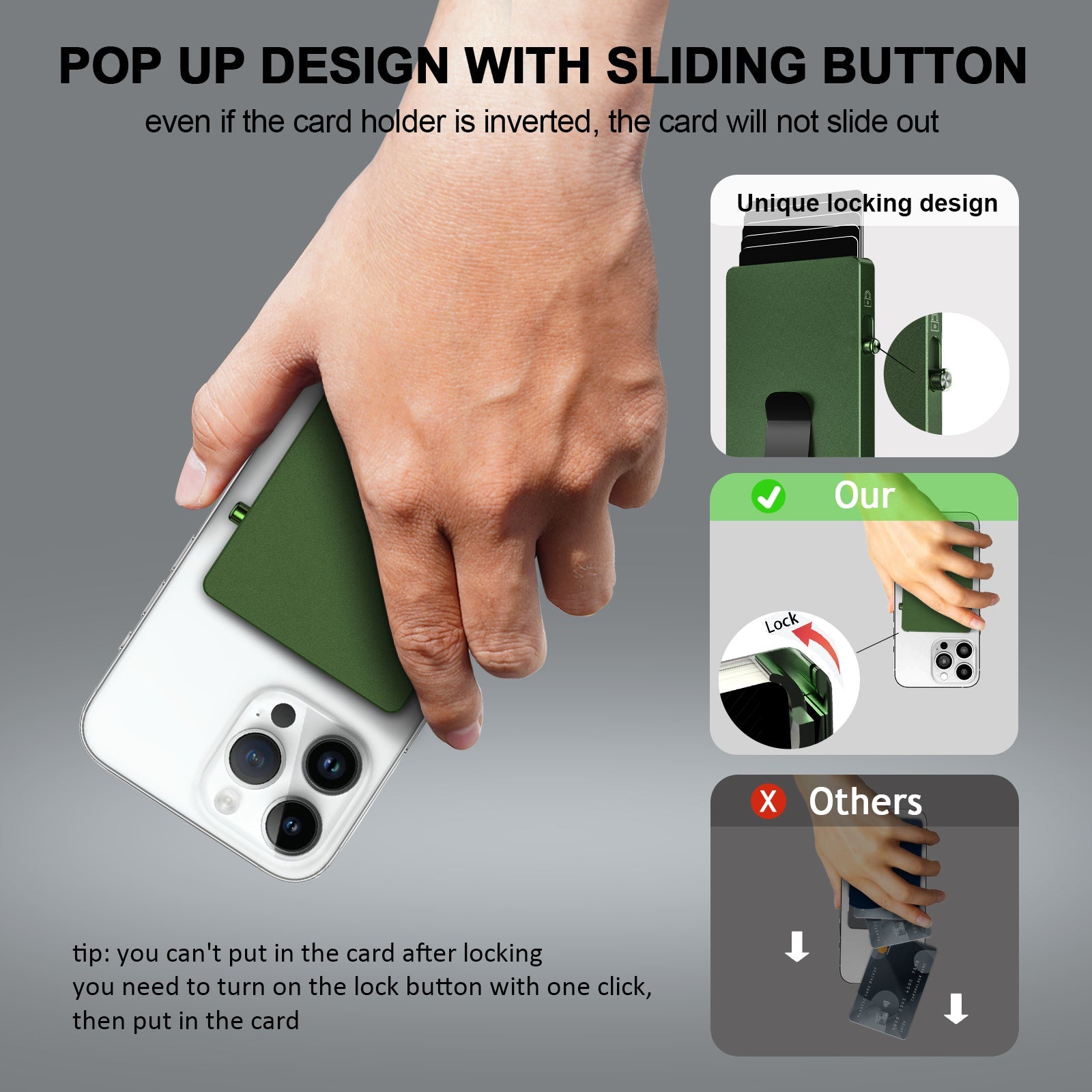 Cartera minimalista desplegable con clip para billetes, tarjetero delgado de aluminio deslizante con RFID 