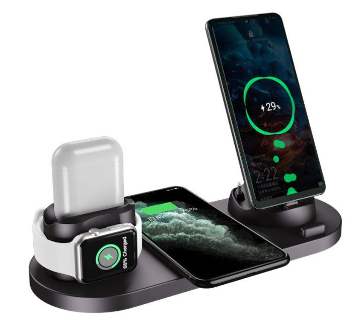 Cargador inalámbrico para iPhone, cargador rápido para teléfono, base de carga rápida para teléfono, reloj, estación de carga 6 en 1