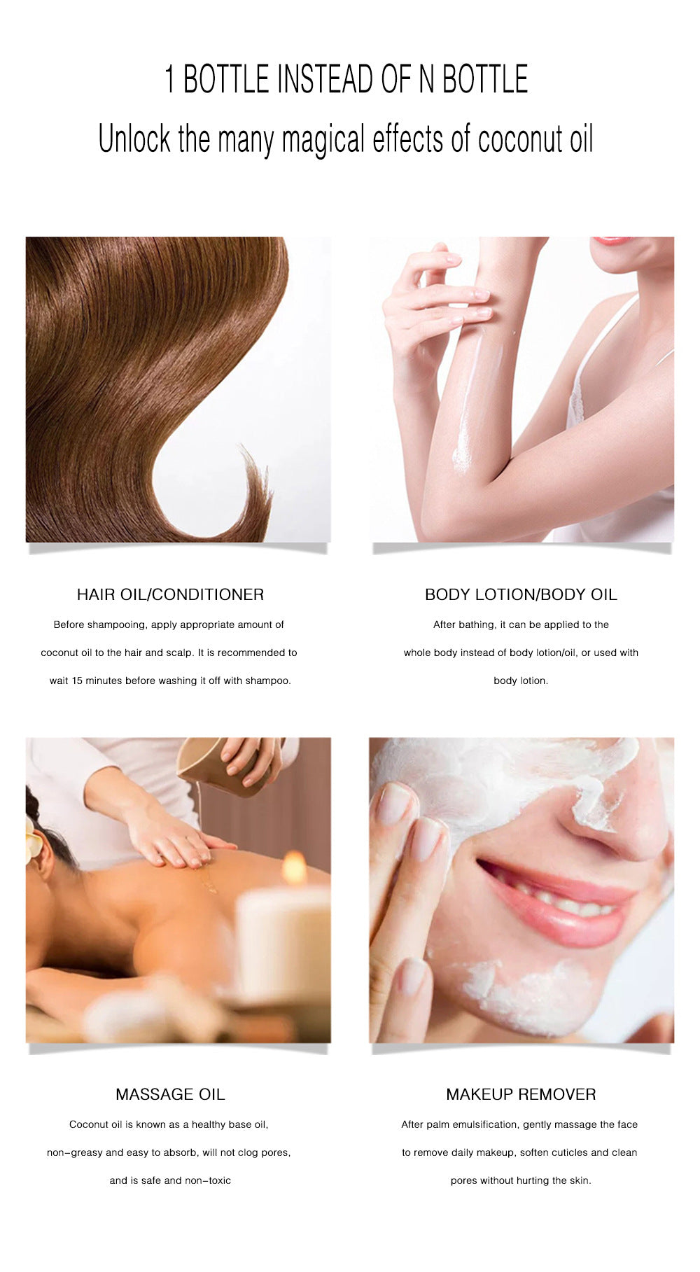 Aceite esencial de coco para el cuidado de la piel, masajes y cuidado corporal