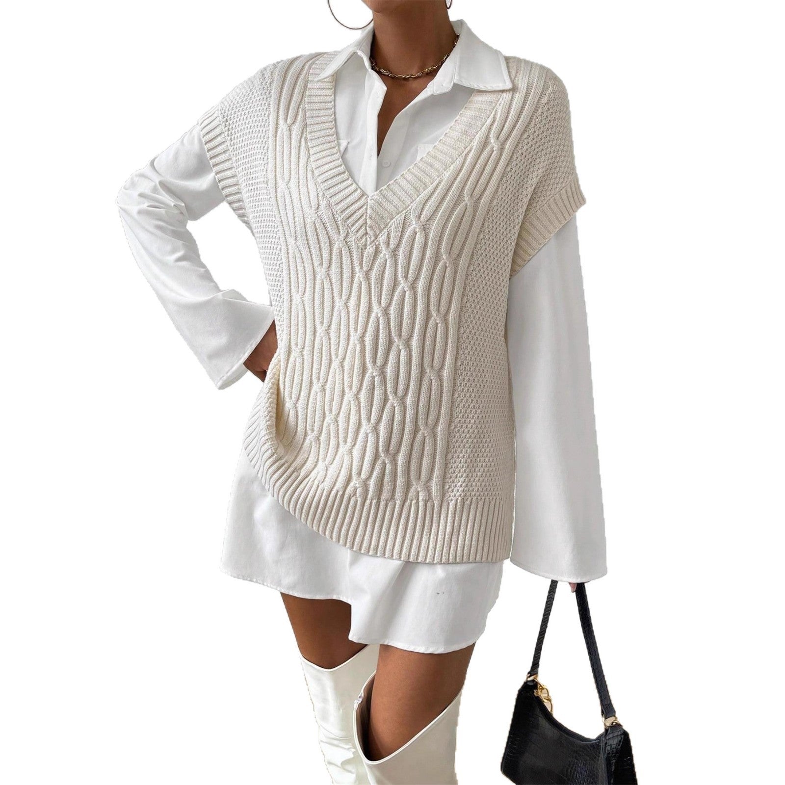 Chaleco de punto suelto sin mangas para mujer