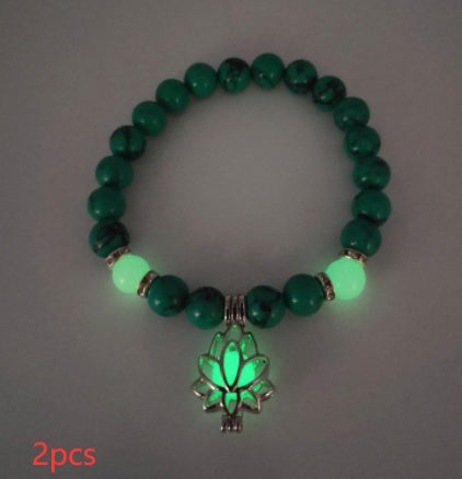 Pulsera de piedra natural de loto luminosa y energética, con cuentas luminosas que brillan en la oscuridad, ideal para yoga, sanación, oración y budismo.
