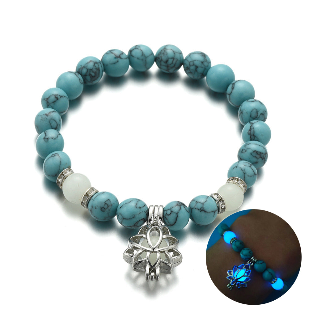 Pulsera de piedra natural de loto luminosa y energética, con cuentas luminosas que brillan en la oscuridad, ideal para yoga, sanación, oración y budismo.