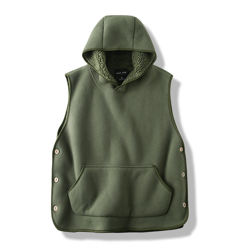 SLR Season New Two-side Button Slit Design Velvet Padded Hooded Vest