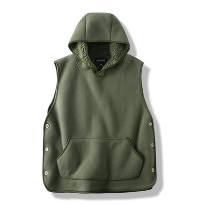 SLR Season New Two-side Button Slit Design Velvet Padded Hooded Vest