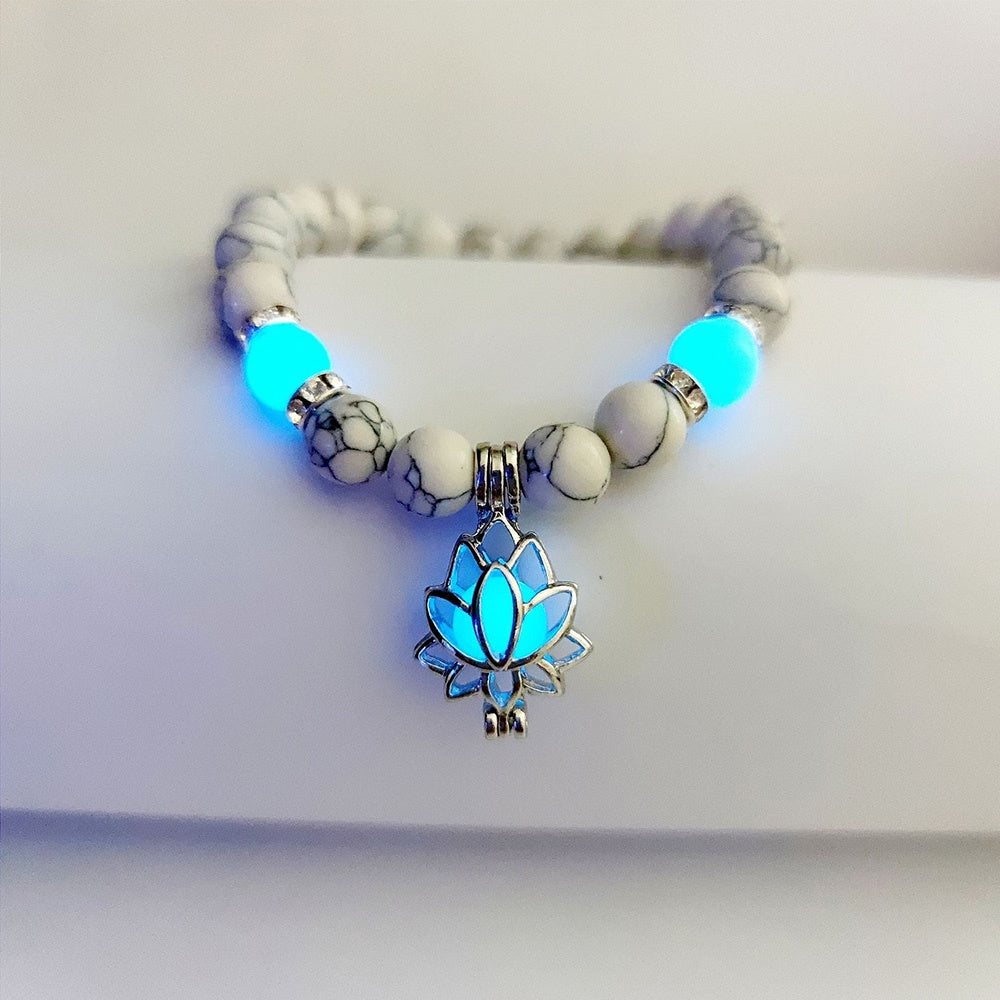 Pulsera de piedra natural de loto luminosa y energética, con cuentas luminosas que brillan en la oscuridad, ideal para yoga, sanación, oración y budismo.