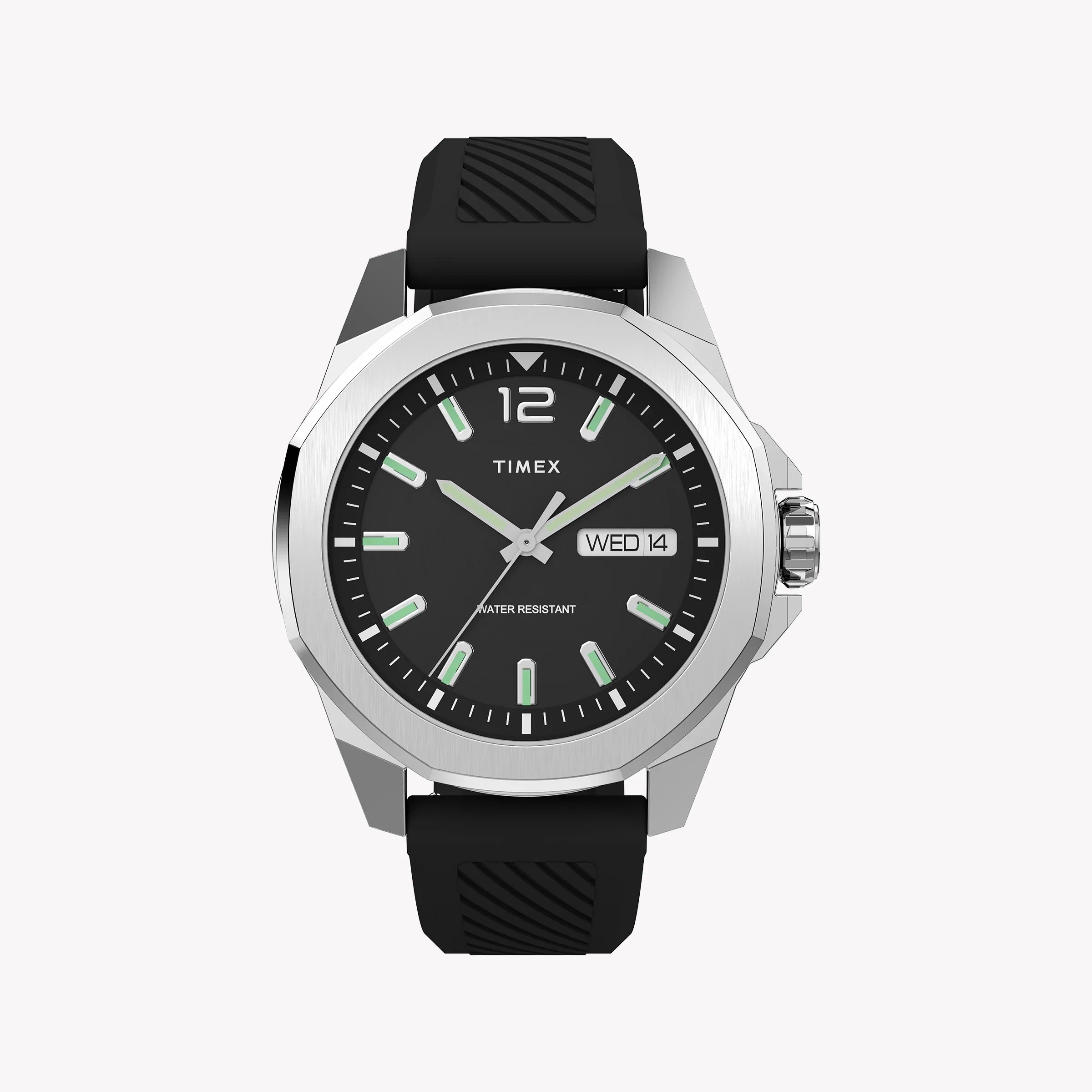 Reloj Timex de silicona negra para hombre, caja plateada | Tw2w42900
