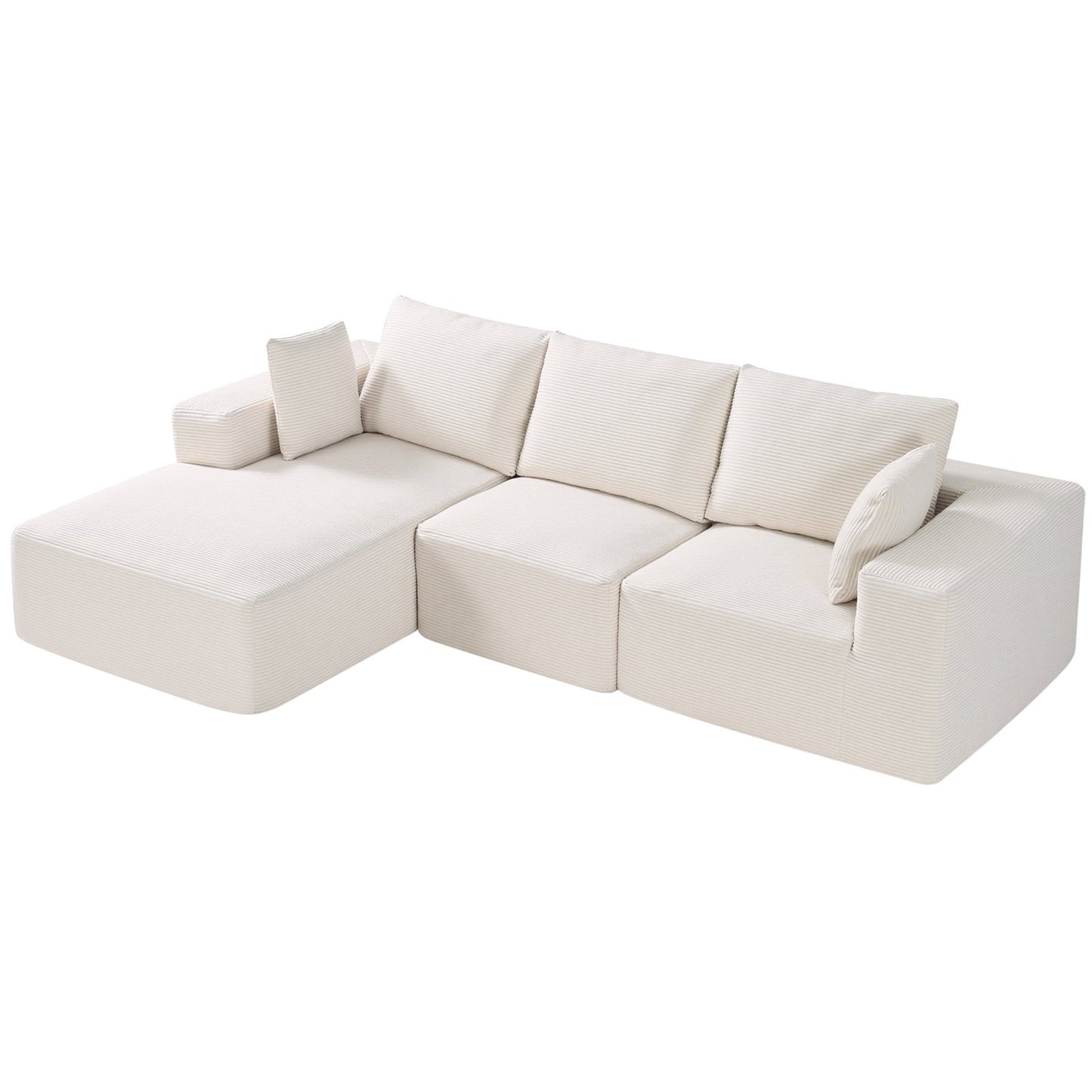 Modular Sectional Sofa, L Shaped Modular Sofa With Chaise, Cloud Sectional Couch With High Rebound Sponge And Density, Upholstered Corduroy Couch With Cushion For Living Room, Apartment, Beige